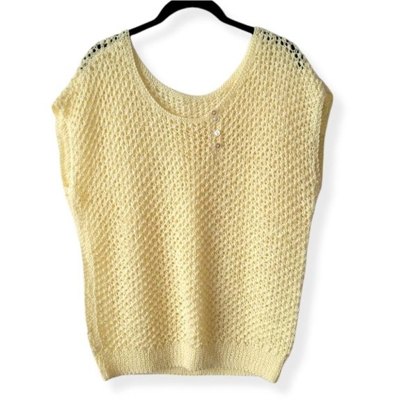 VINTAGE Handmade Hand Knit Scoop Neck Yellow Sleeveless Sweater - Picture 1 of 12